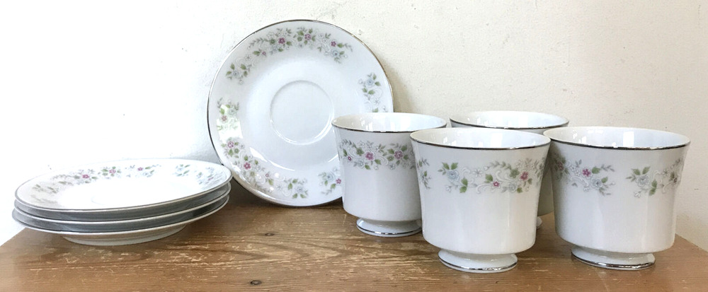 Set Lot 4 Diamond China Richmond Floral Porcelain Japanese Teacup & Saucer Pairs